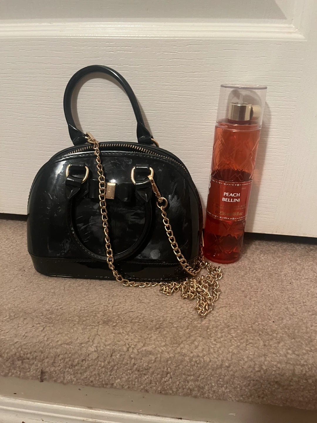 Black Dome Handbag with Gold Chain Strap - photo 5