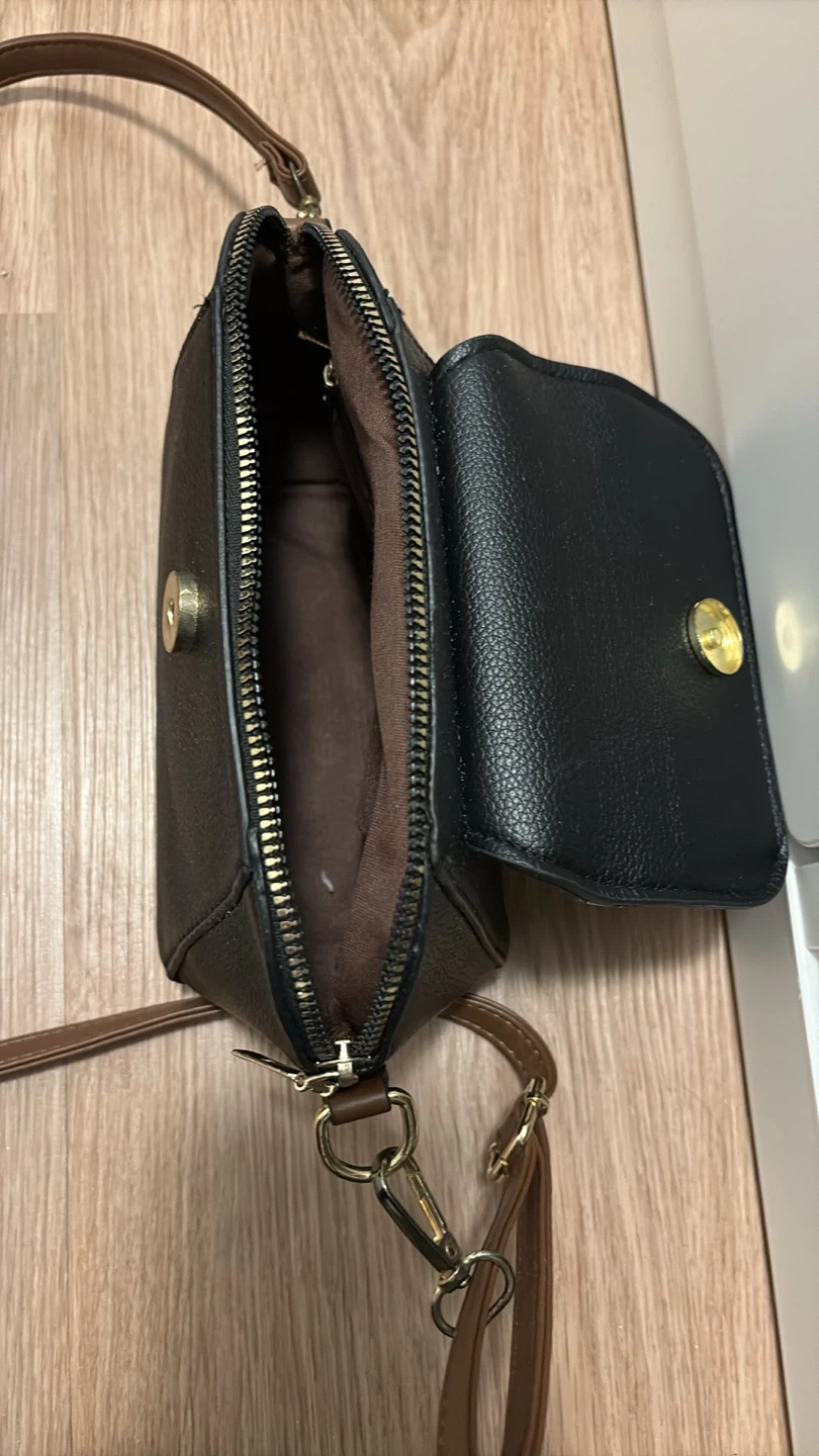 Black crossbody purse with brown strap - photo 2