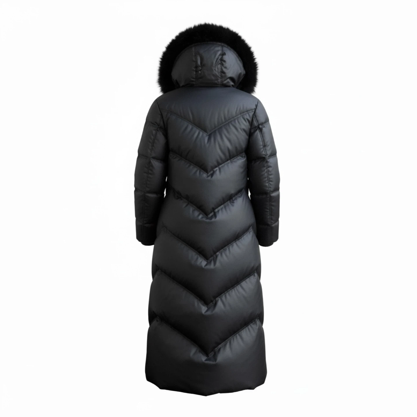 Black Down Puffer Coat with Fur Hood - photo 2