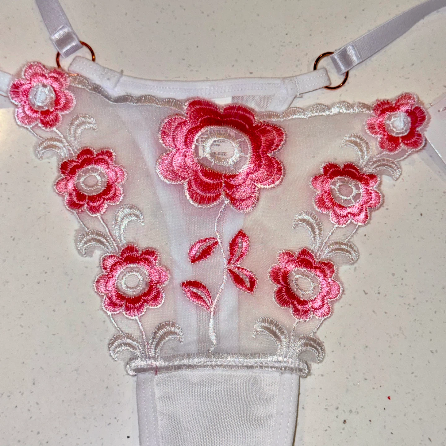 NEW Embroidered Mesh Floral Thong - Medium - photo 4