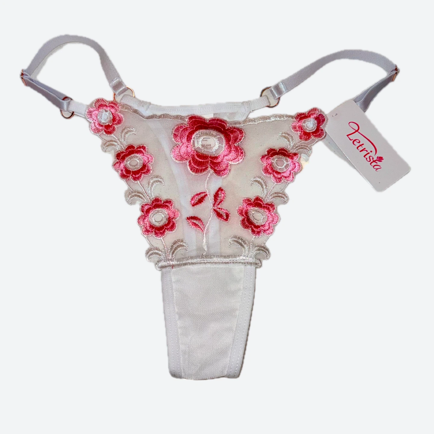 NEW Embroidered Mesh Floral Thong - Medium