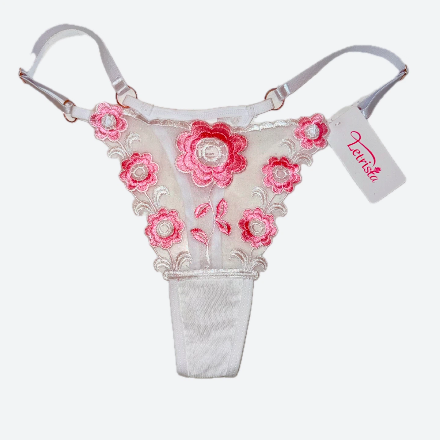 NEW Embroidered Mesh Floral Thong - Medium - photo 2