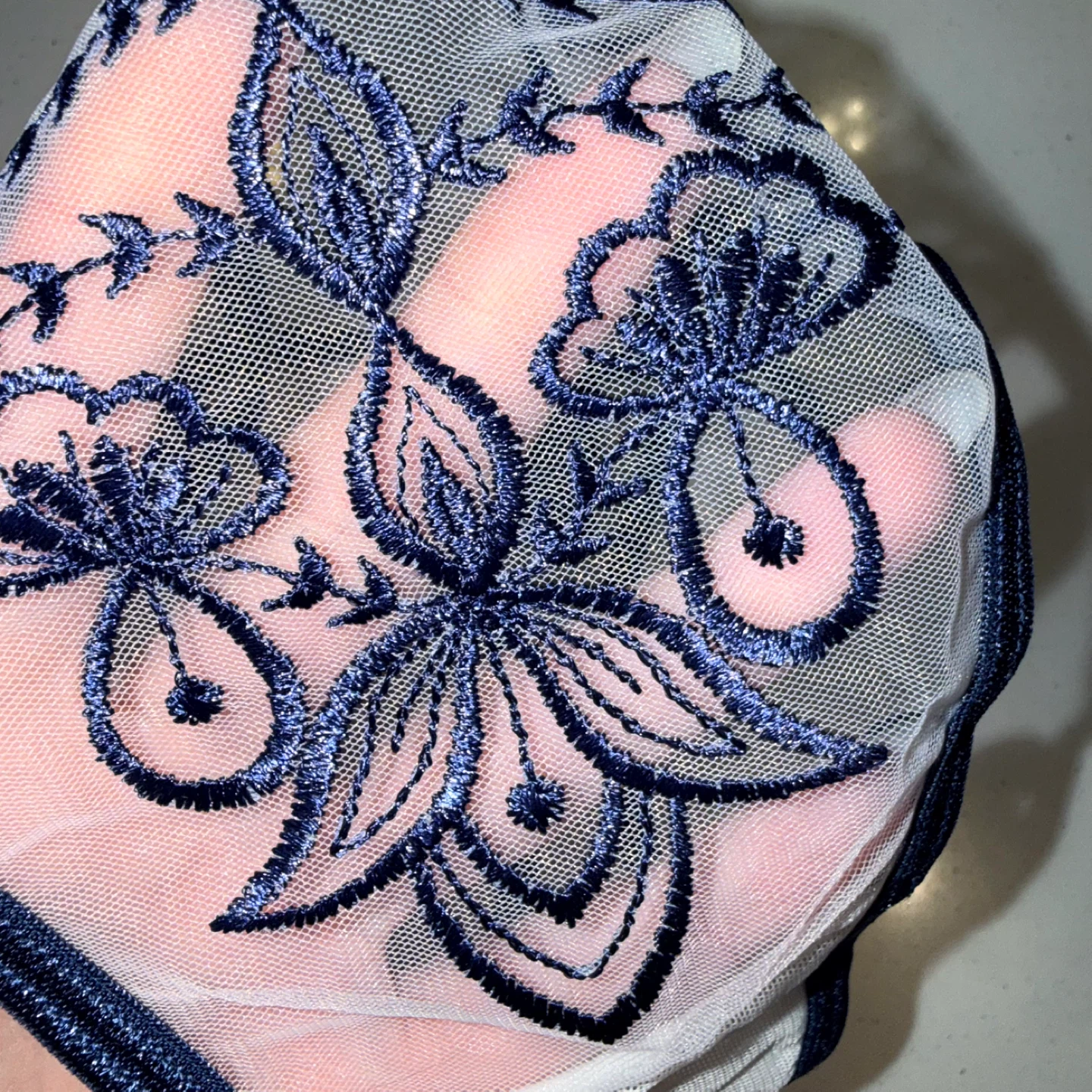 NEW Embroidered Sheer Mesh Thong - Medium - photo 3
