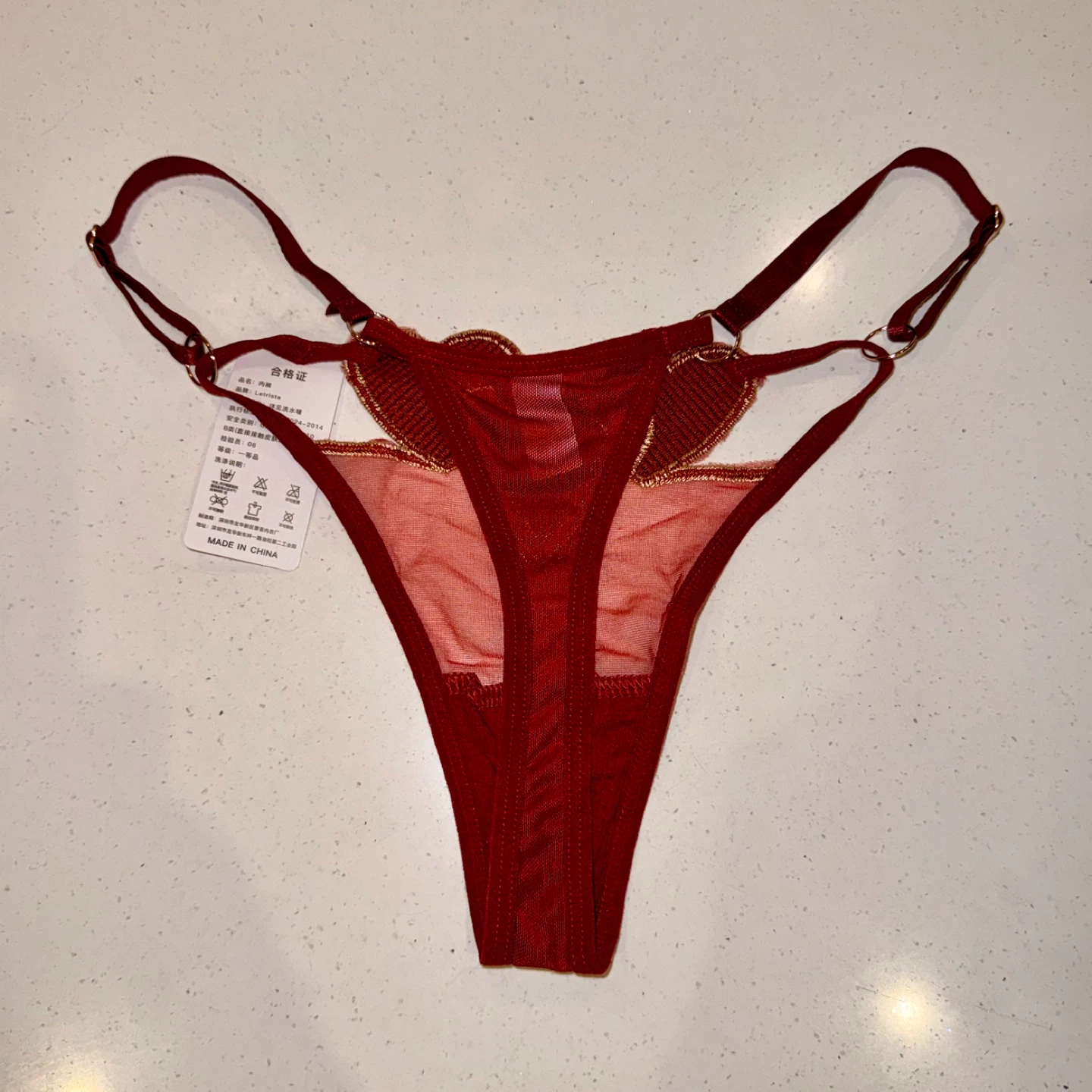 NEW Mesh Embroidered Heart Design Thong - Medium - photo 5