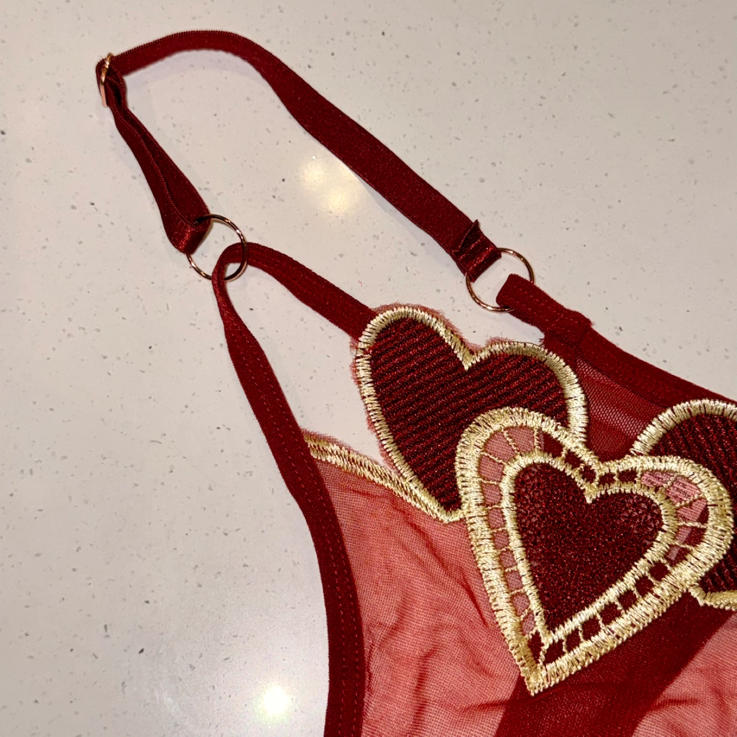 NEW Mesh Embroidered Heart Design Thong - Medium - photo 3