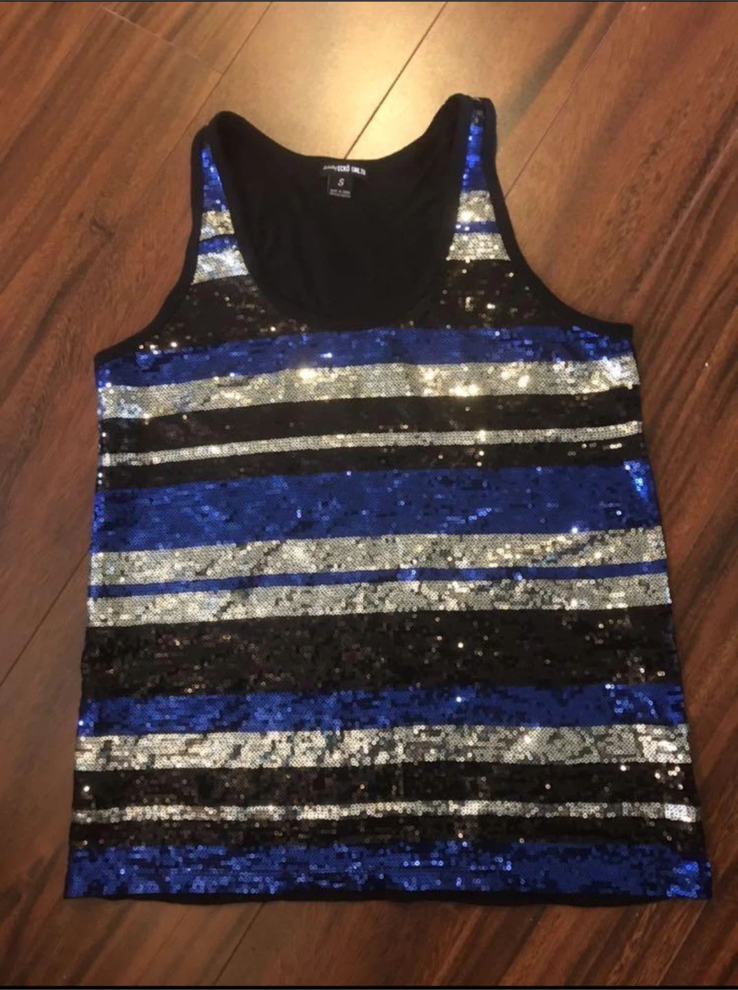 Ecko Unlimited women’s small sequin tank, blue silver black