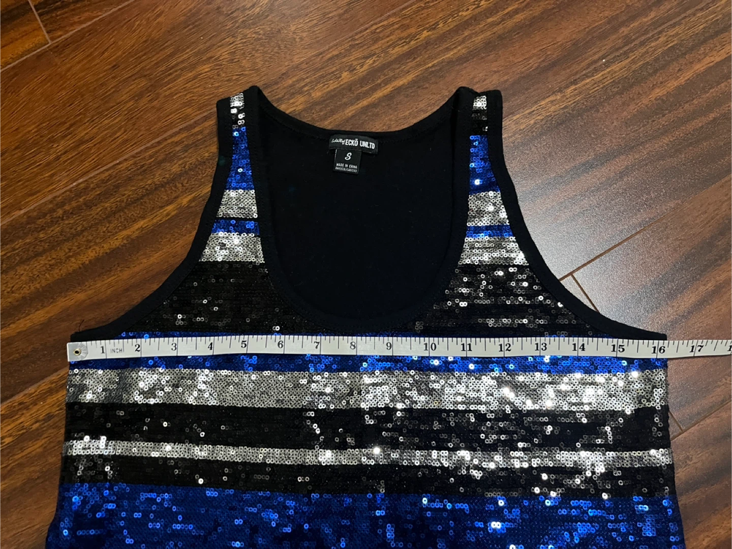 Ecko Unlimited women’s small sequin tank, blue silver black - photo 3