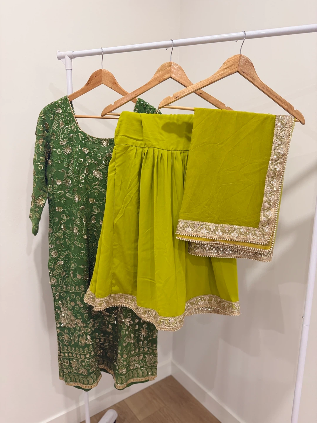 Green & Lime Green Sequin Embroidered Punjabi Gharara Suit - photo 4