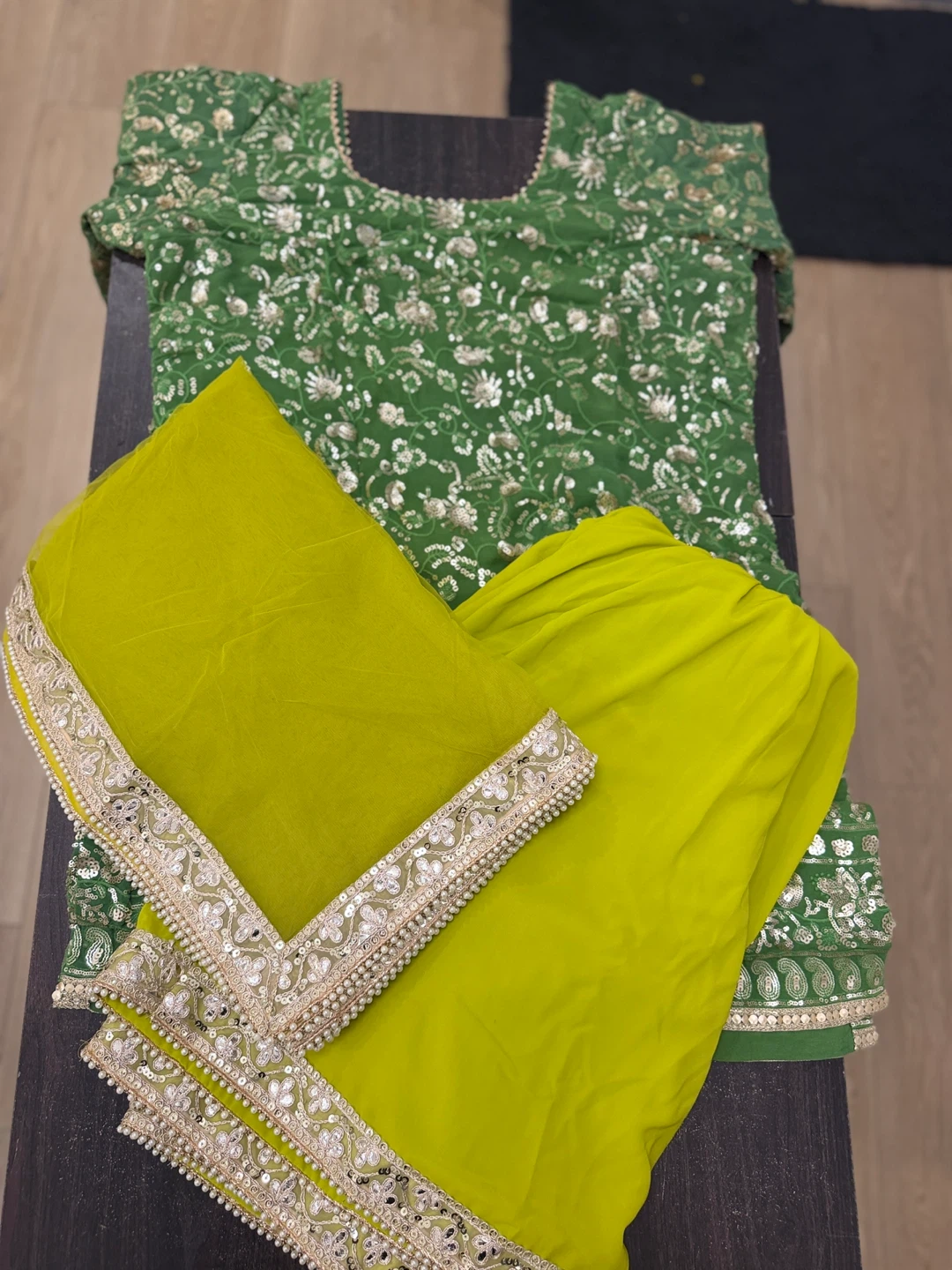 Green & Lime Green Sequin Embroidered Punjabi Gharara Suit