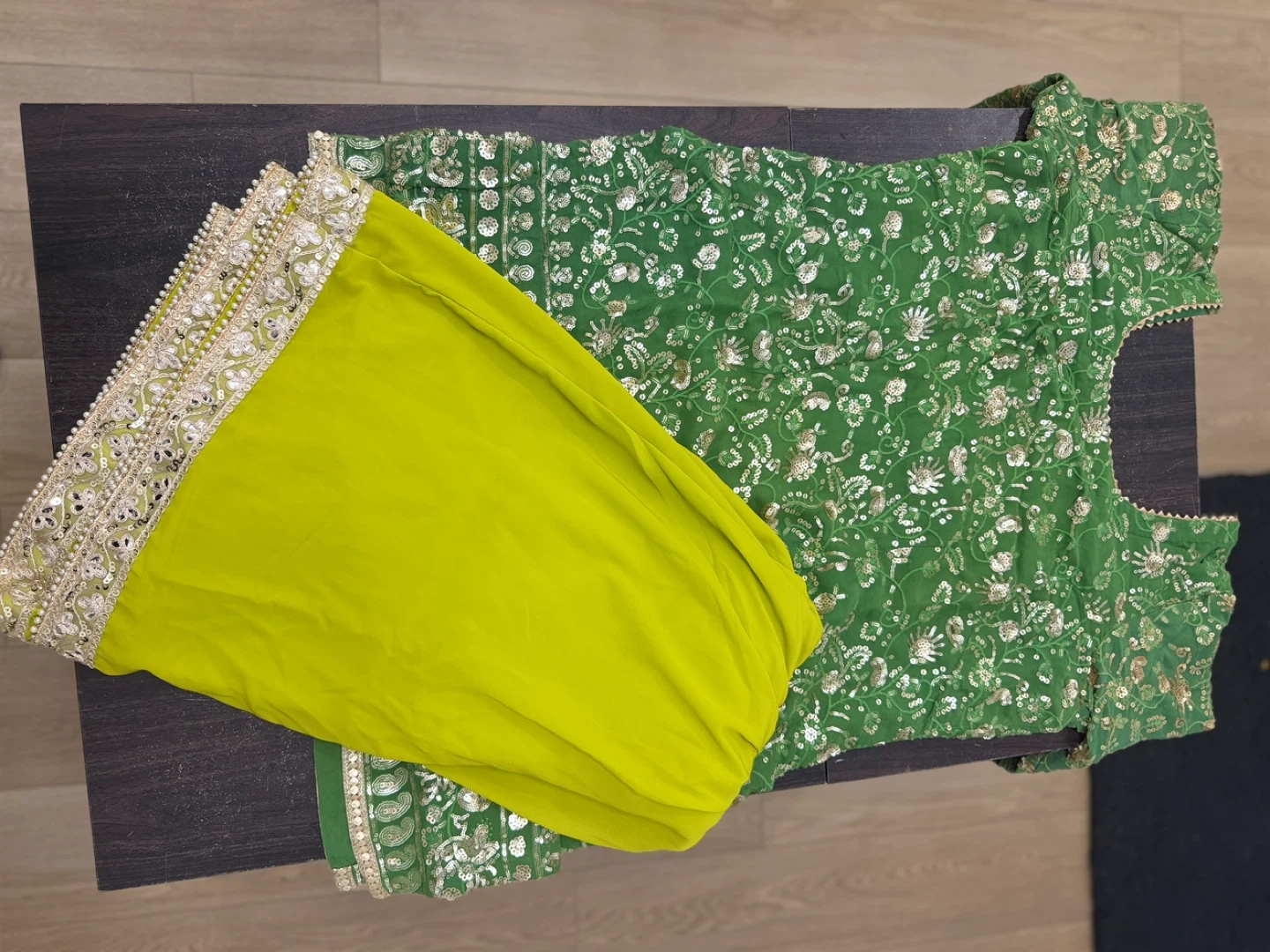 Green & Lime Green Sequin Embroidered Punjabi Gharara Suit - photo 2