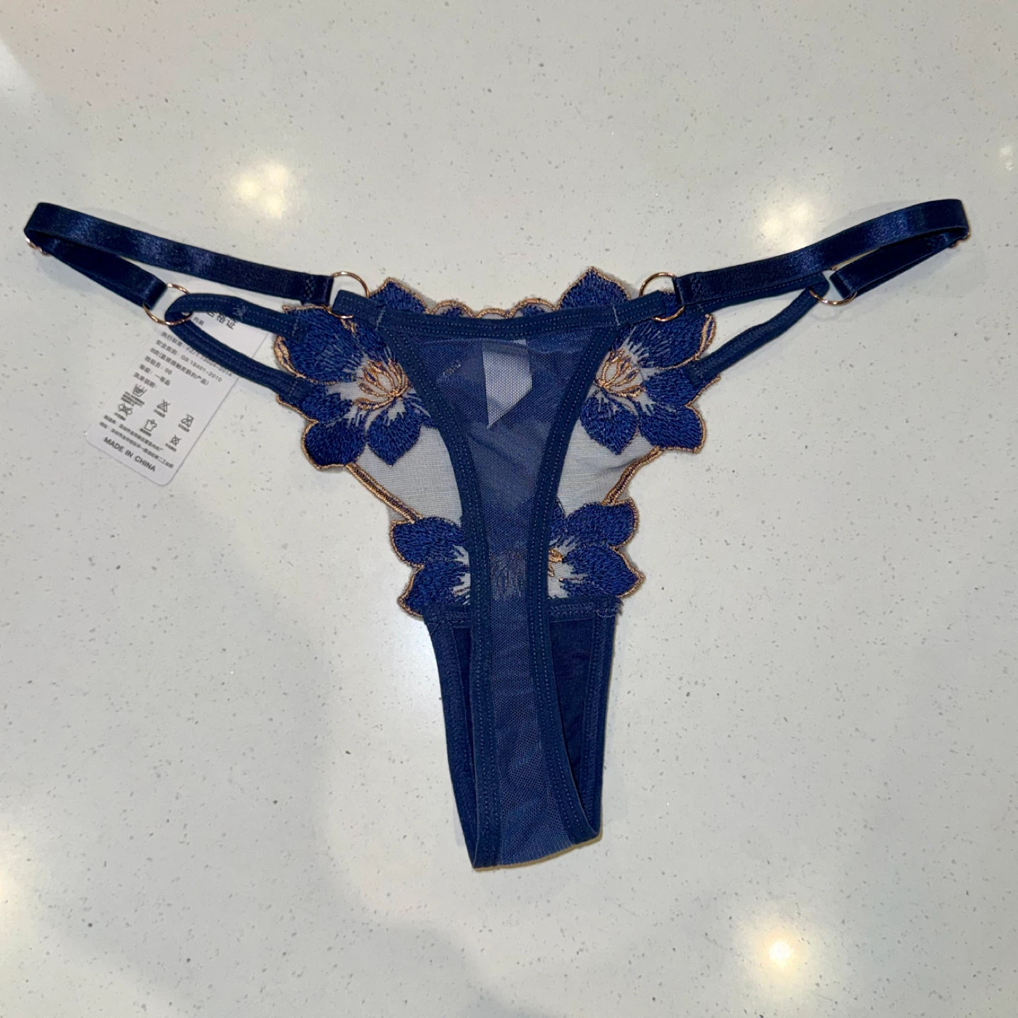 NEW Sheer Mesh Embroidered Thong - Medium - photo 3