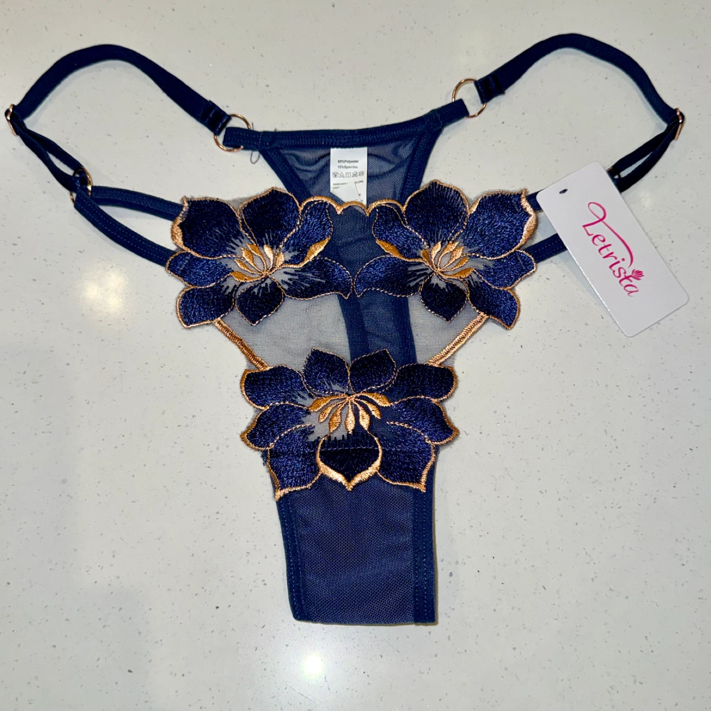 NEW Sheer Mesh Embroidered Thong - Medium - photo 5