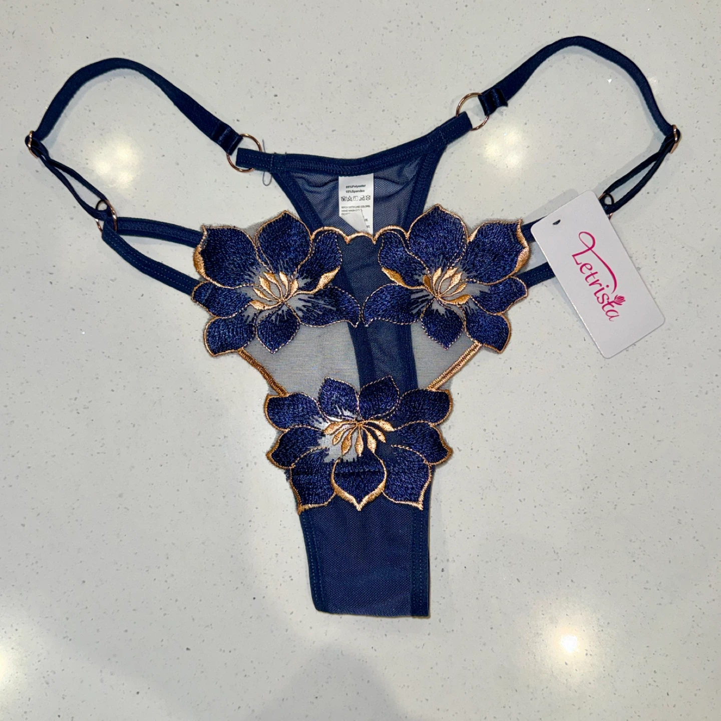 NEW Sheer Mesh Embroidered Thong - Medium - photo 2
