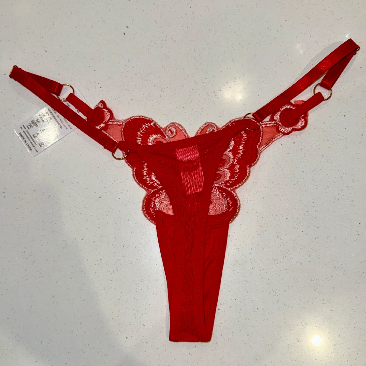 NEW Sheer Mesh Embroidered Red Rose Thong - Medium - photo 5