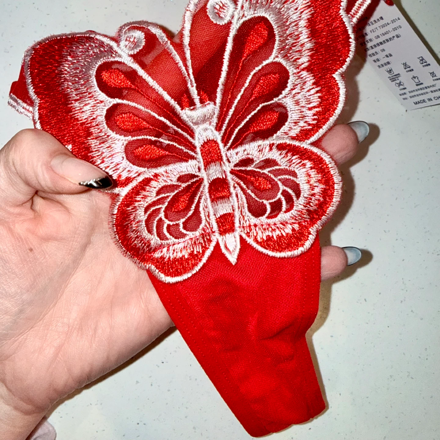 NEW Sheer Mesh Embroidered Red Rose Thong - Medium - photo 3