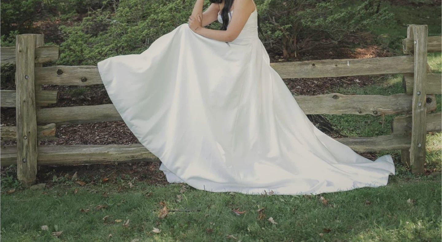 White Satin Spaghetti Strap Ballgown Wedding Dress