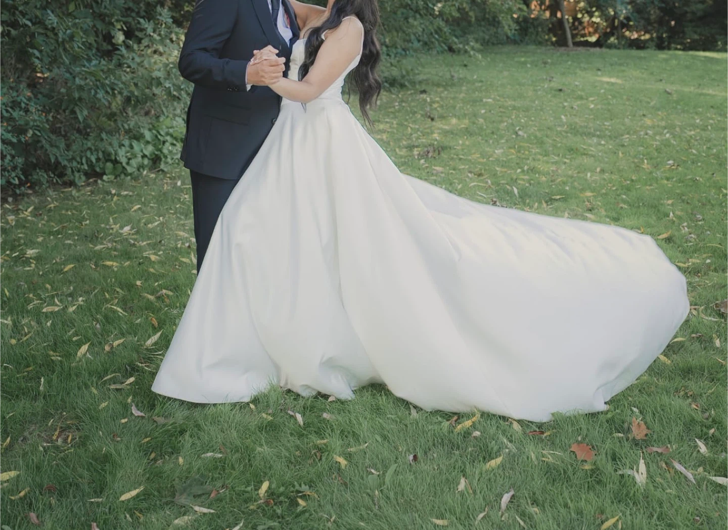 White Satin Spaghetti Strap Ballgown Wedding Dress - photo 5