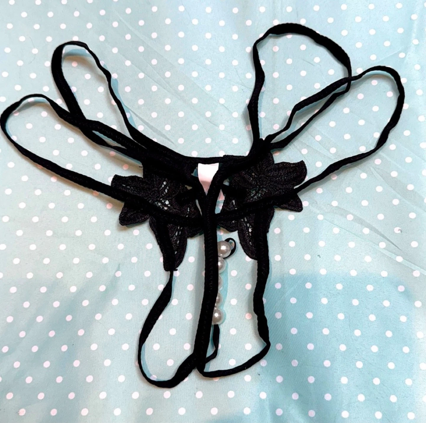 NEW Strappy Embroidered Crotchless Thong With Pearls - - photo 3
