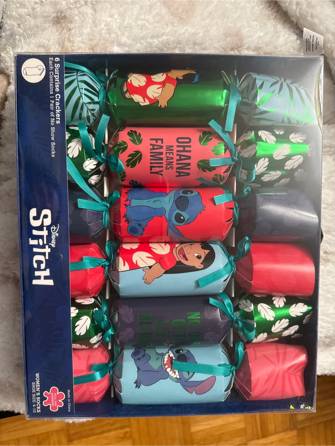 Disney Stitch 6 Surprise Crackers with No Show Socks