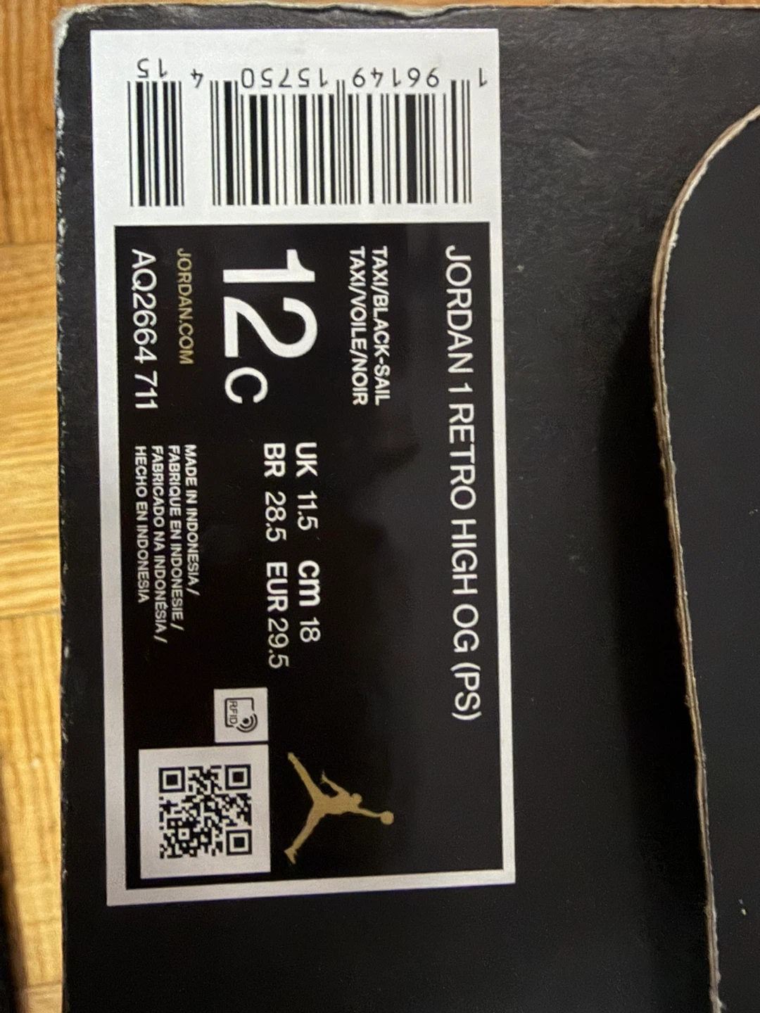 Jordan 1 Retro High OG (PS) Taxi/Black-Sail US12C - photo 3