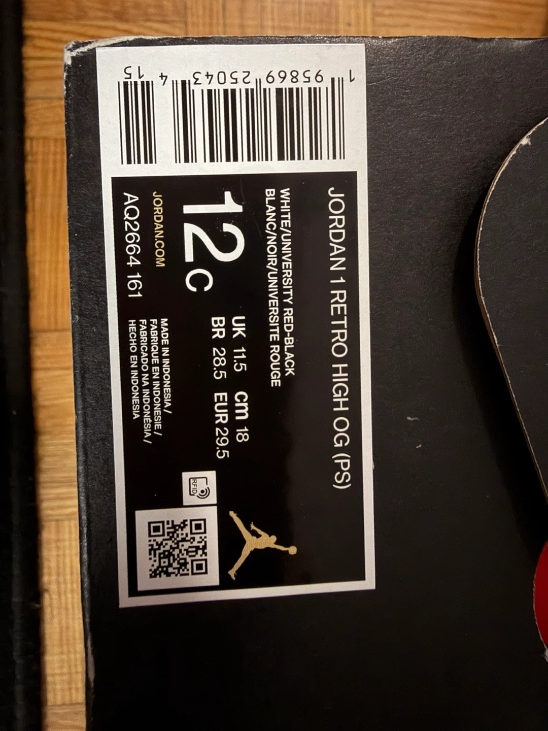 Jordan 1 Retro High OG (PS) 12c White/University Red-Black - photo 3