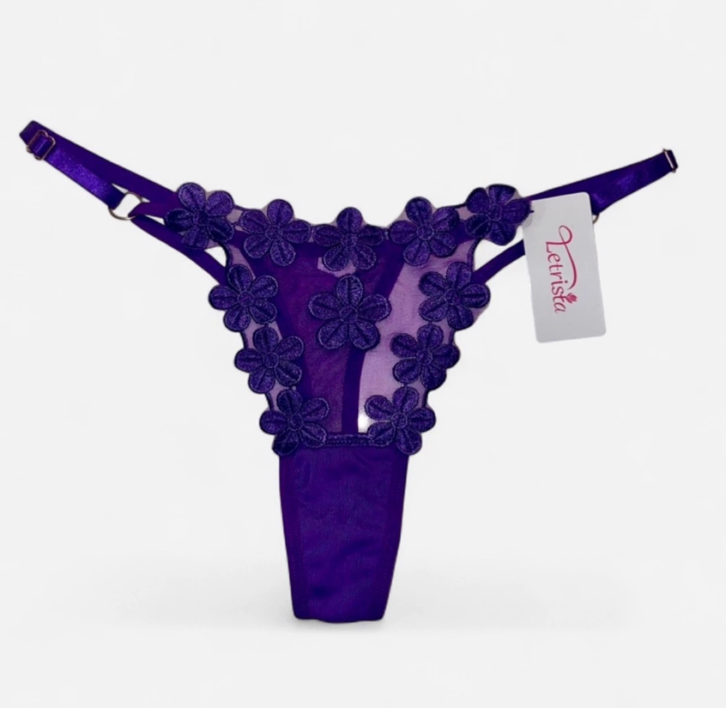 NEW Sheer Mesh Flower Embroidered Thong Y2K Vibes
