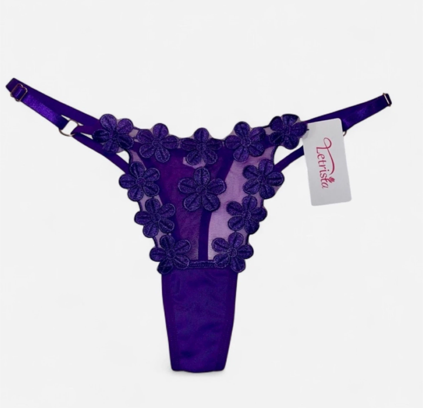 NEW Sheer Mesh Flower Embroidered Thong Y2K Vibes - photo 4