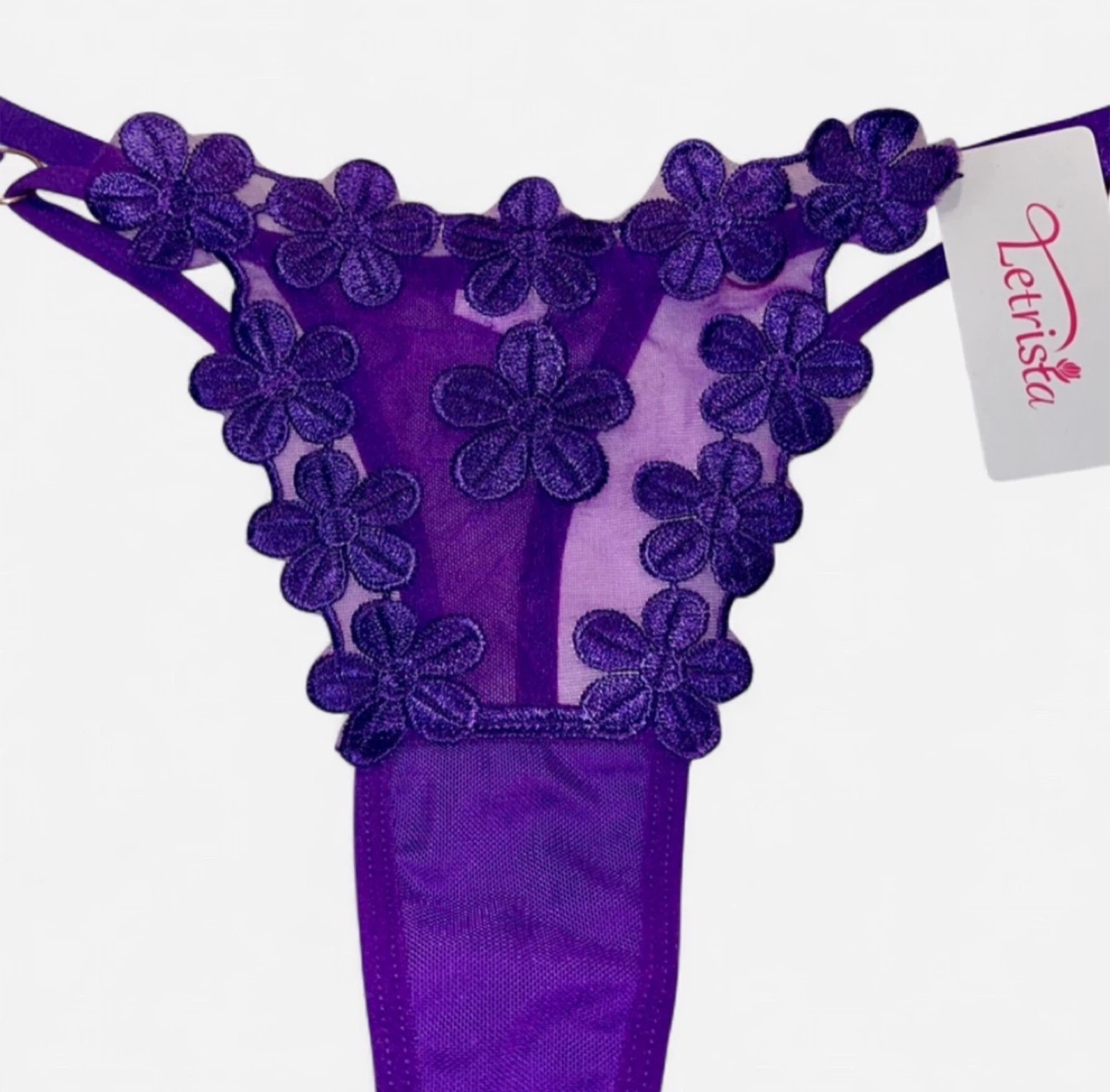 NEW Sheer Mesh Flower Embroidered Thong Y2K Vibes - photo 2