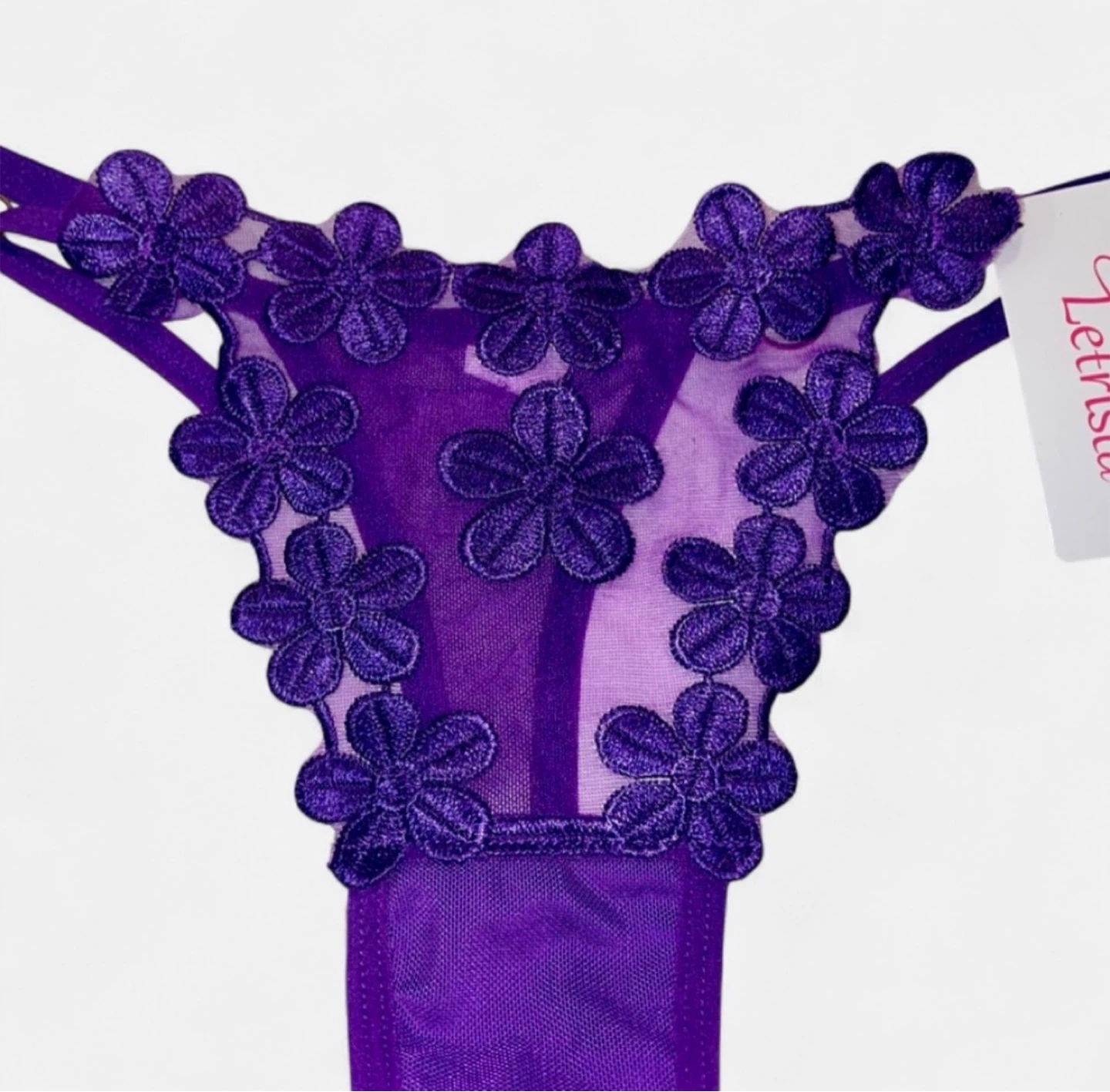 NEW Sheer Mesh Flower Embroidered Thong Y2K Vibes - photo 5