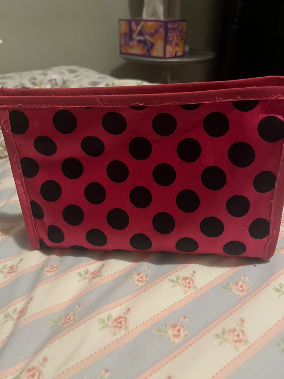 Pink and Black Polka Dot Zippered Storage Bag