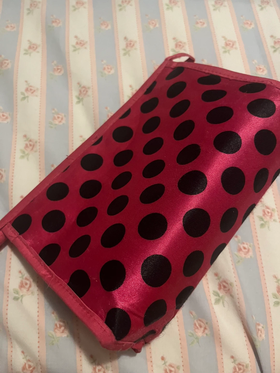 Pink and Black Polka Dot Zippered Storage Bag - photo 3