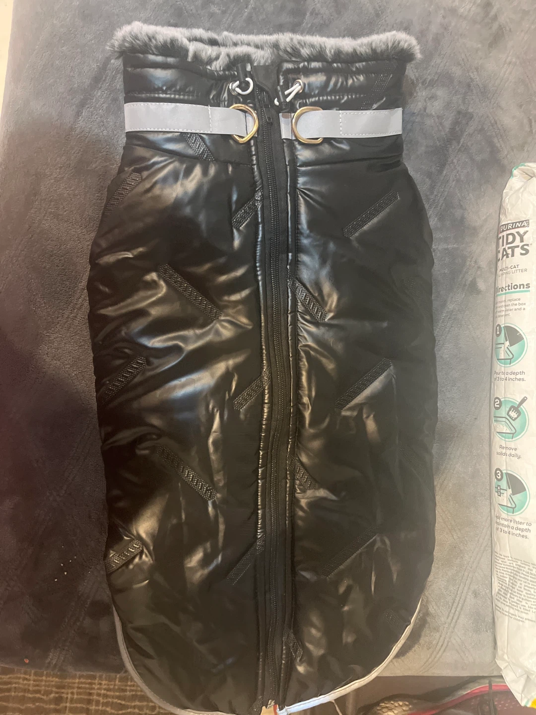 Black Dog Winter Coat with Faux Fur Trim - photo 4