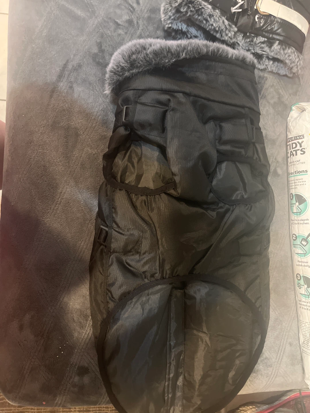 Black Dog Winter Coat with Faux Fur Trim - photo 2