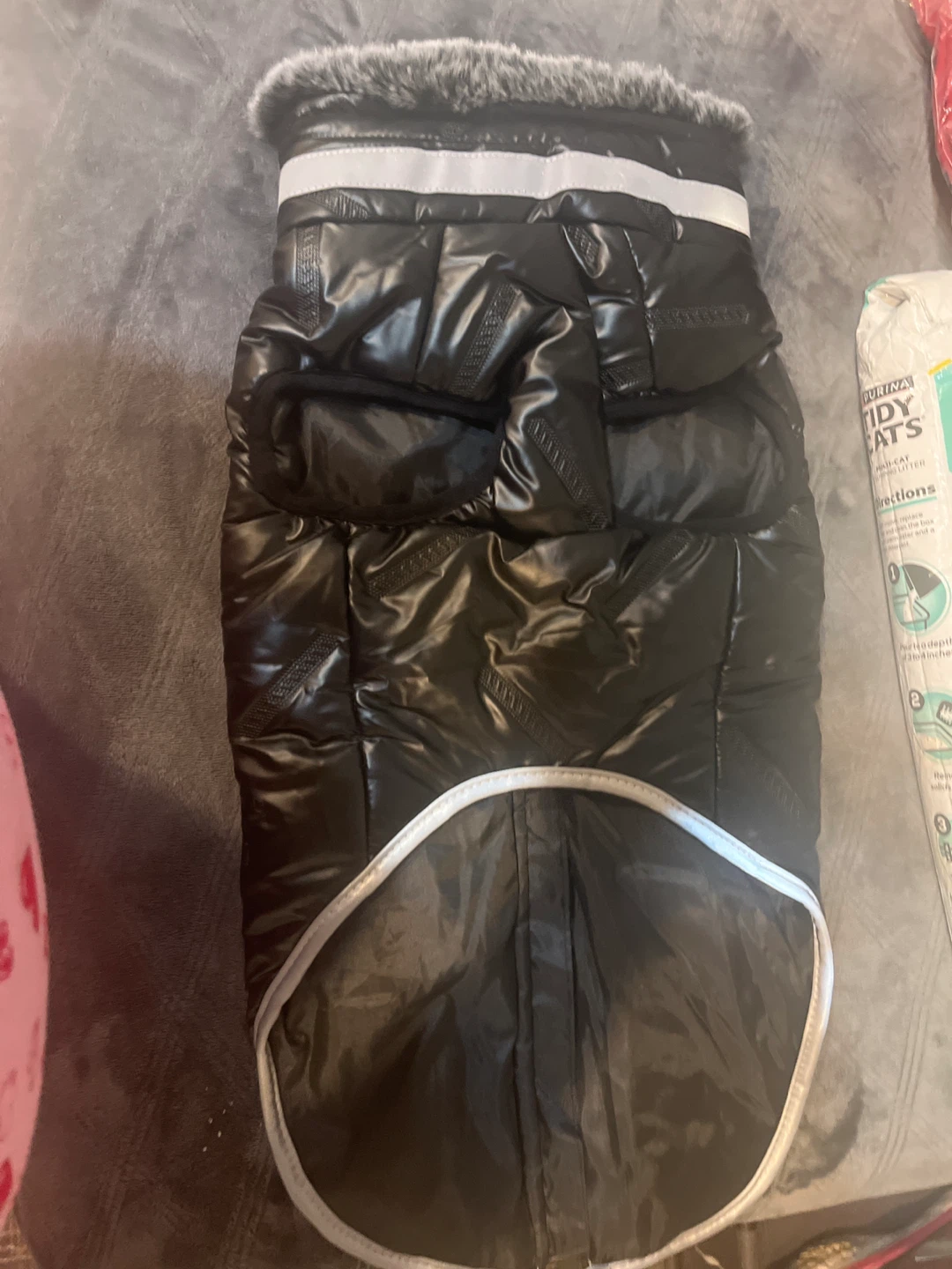 Black Dog Winter Coat with Faux Fur Trim - photo 3