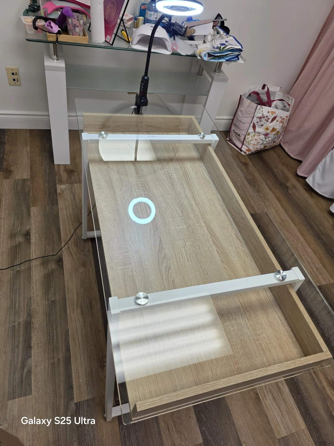 Glass Top Desk with Wood Drawer - photo 3