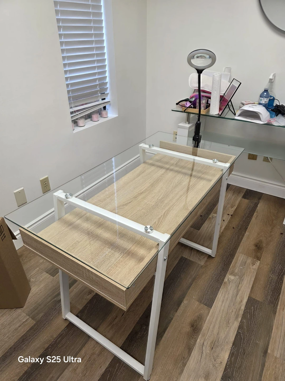 Glass Top Desk with Wood Drawer - photo 2