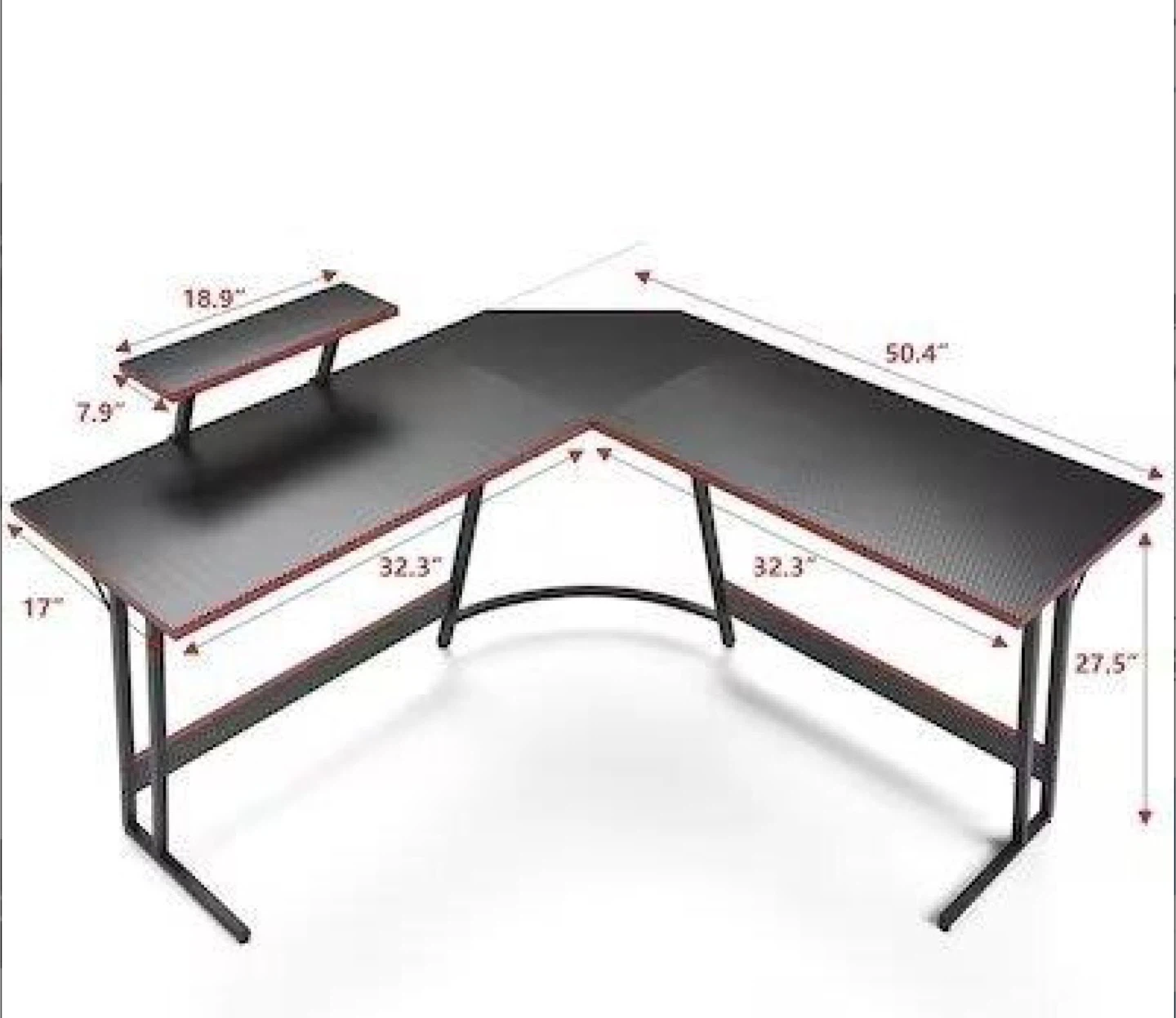 Black 51in L-Shaped Gaming Desk - photo 3