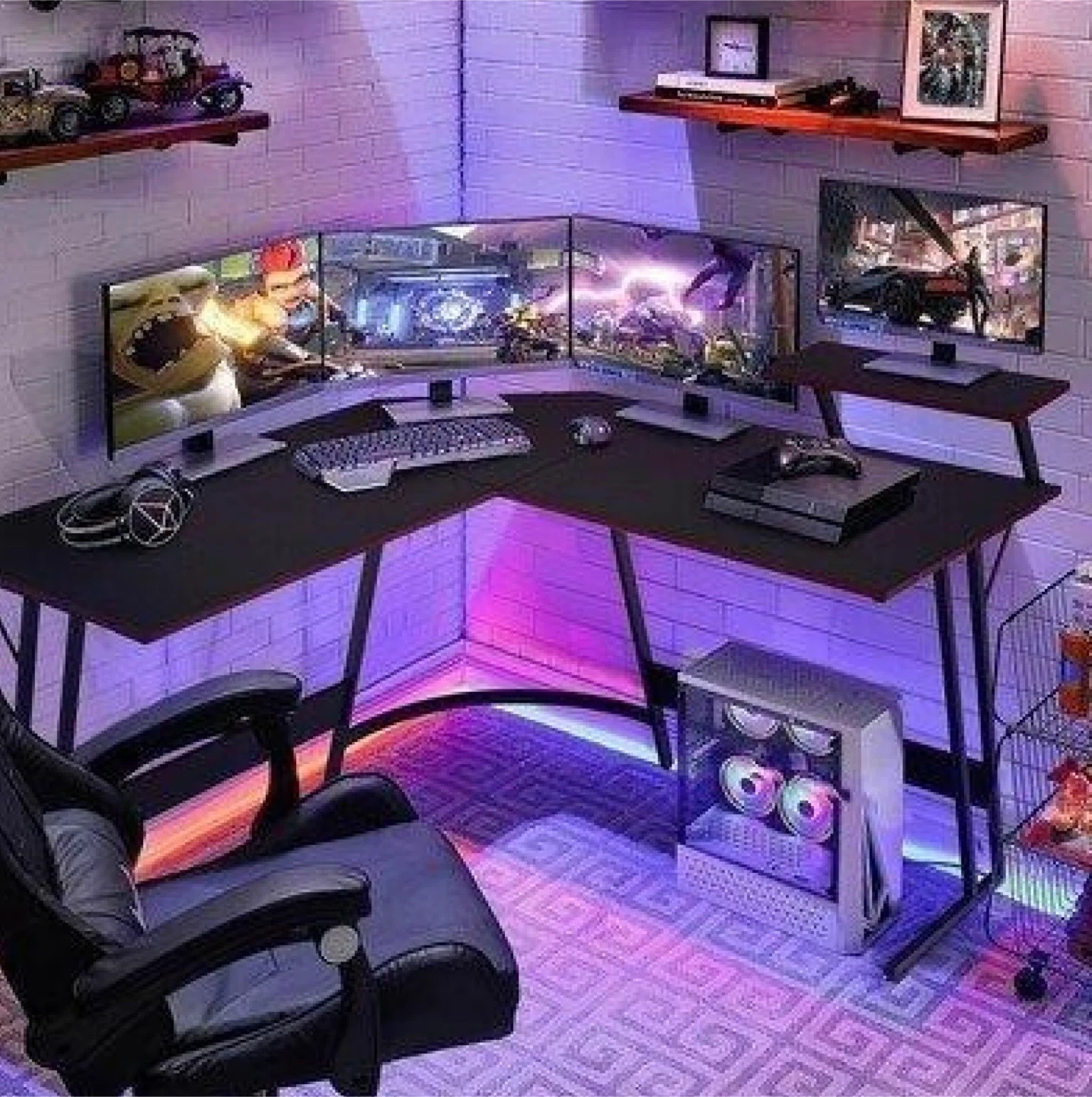 Black 51in L-Shaped Gaming Desk - photo 2