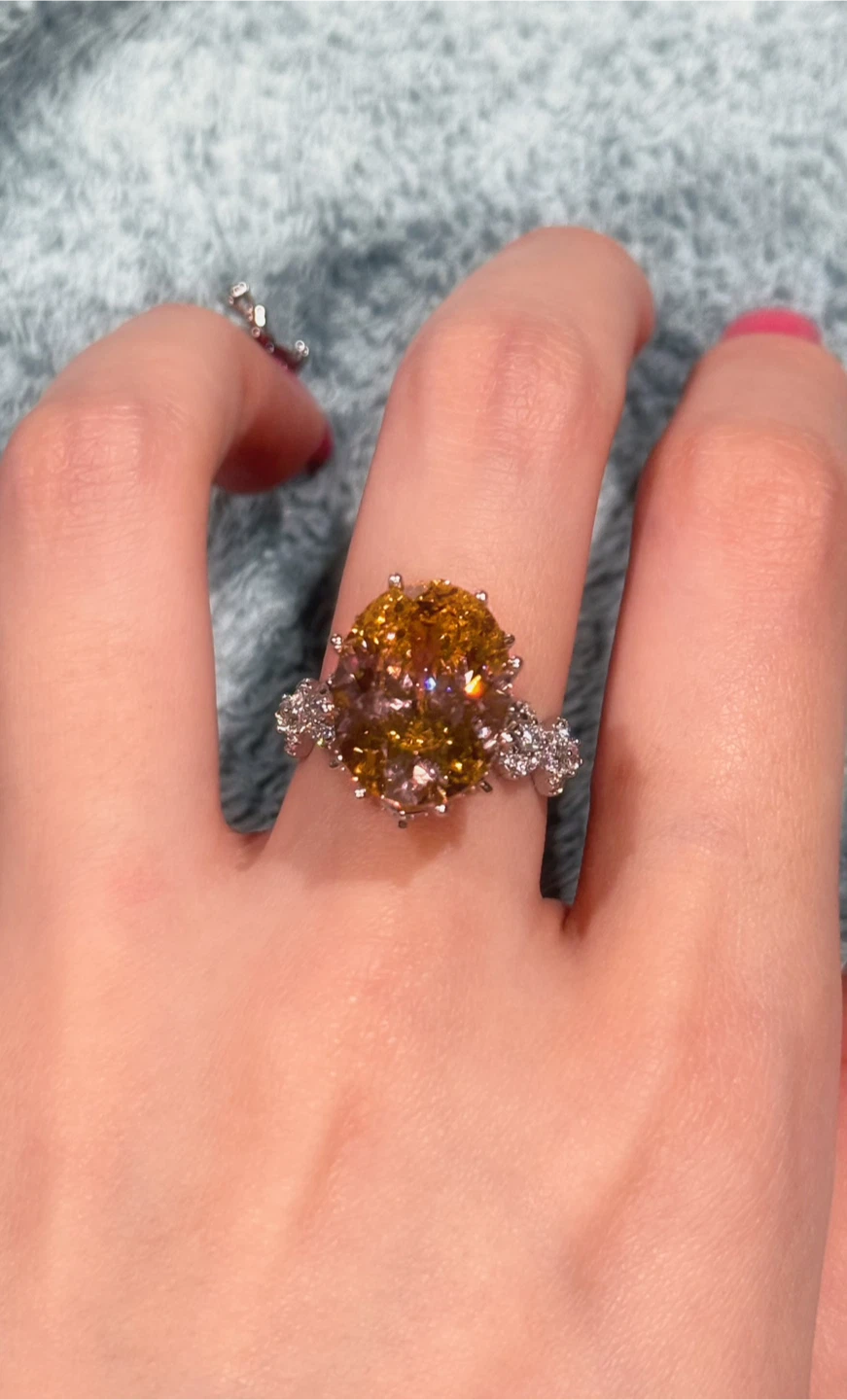 Huge Canary Yellow Oval Cocktail Ring – Sparkly Statement Ring