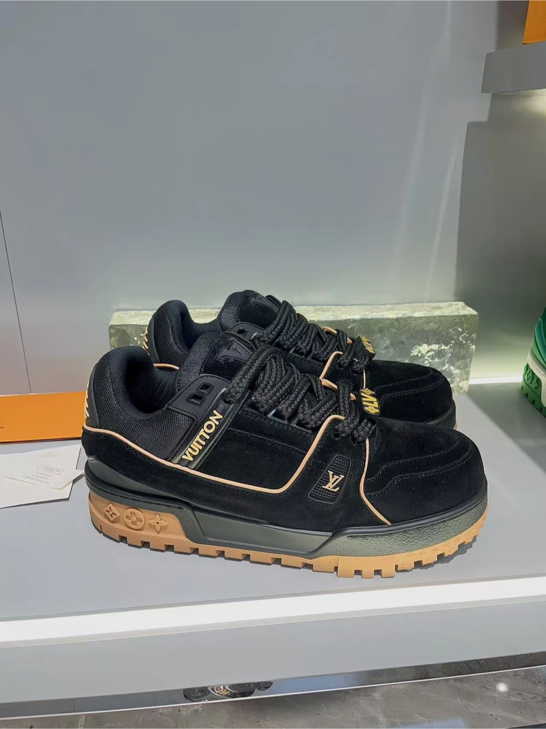 Louis Vuitton Black Suede & Tan Trim Sneakers - photo 5