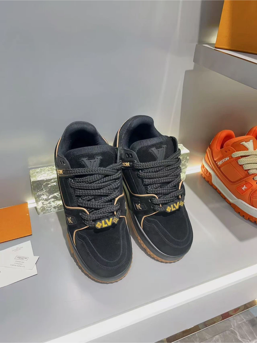 Louis Vuitton Black Suede & Tan Trim Sneakers - photo 2