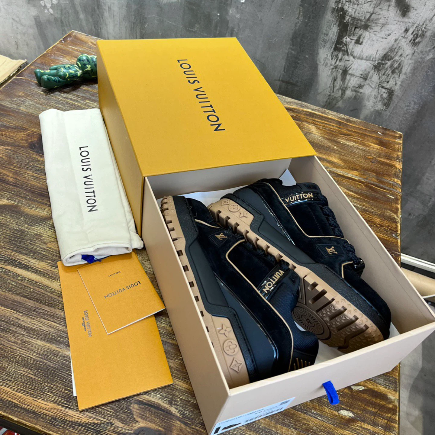 Louis Vuitton Black Suede & Tan Trim Sneakers