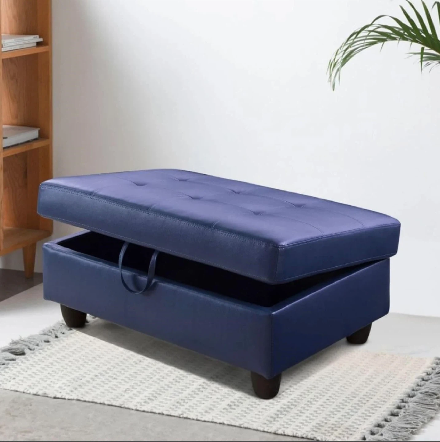 Blue Tufted Storage Ottoman