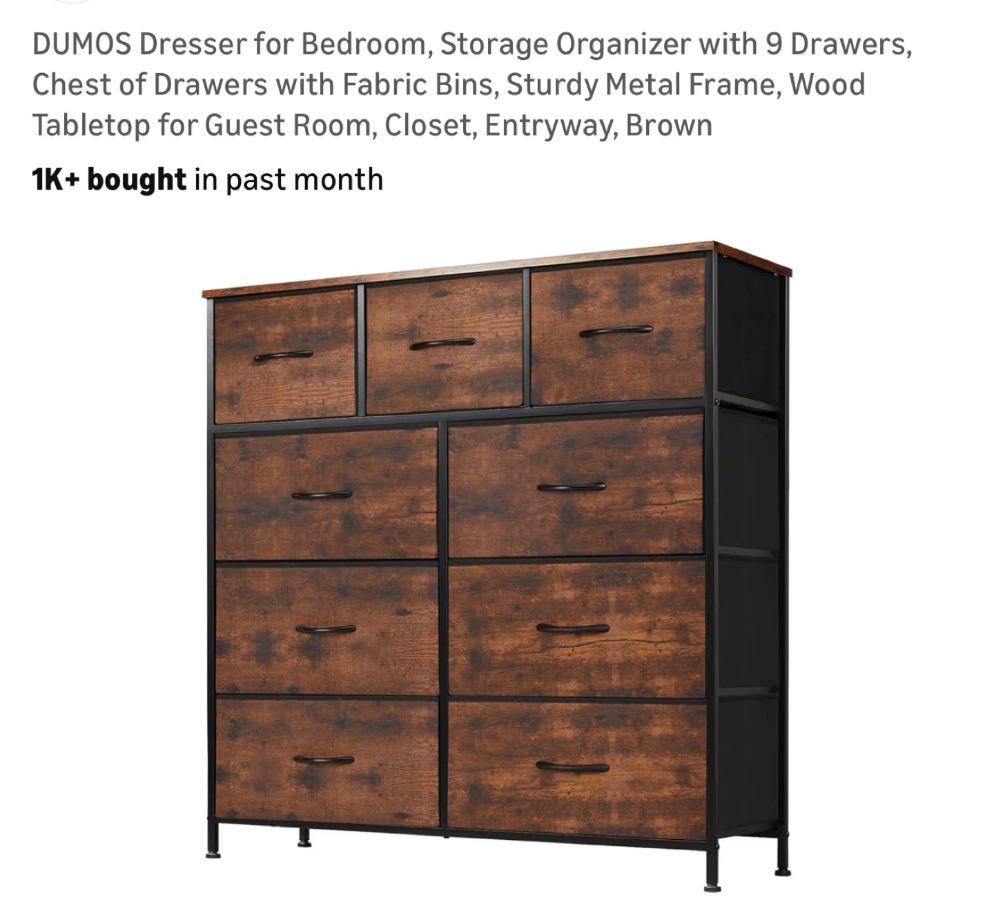 DUMOS 9-Drawer Dresser - Brown Fabric & Wood