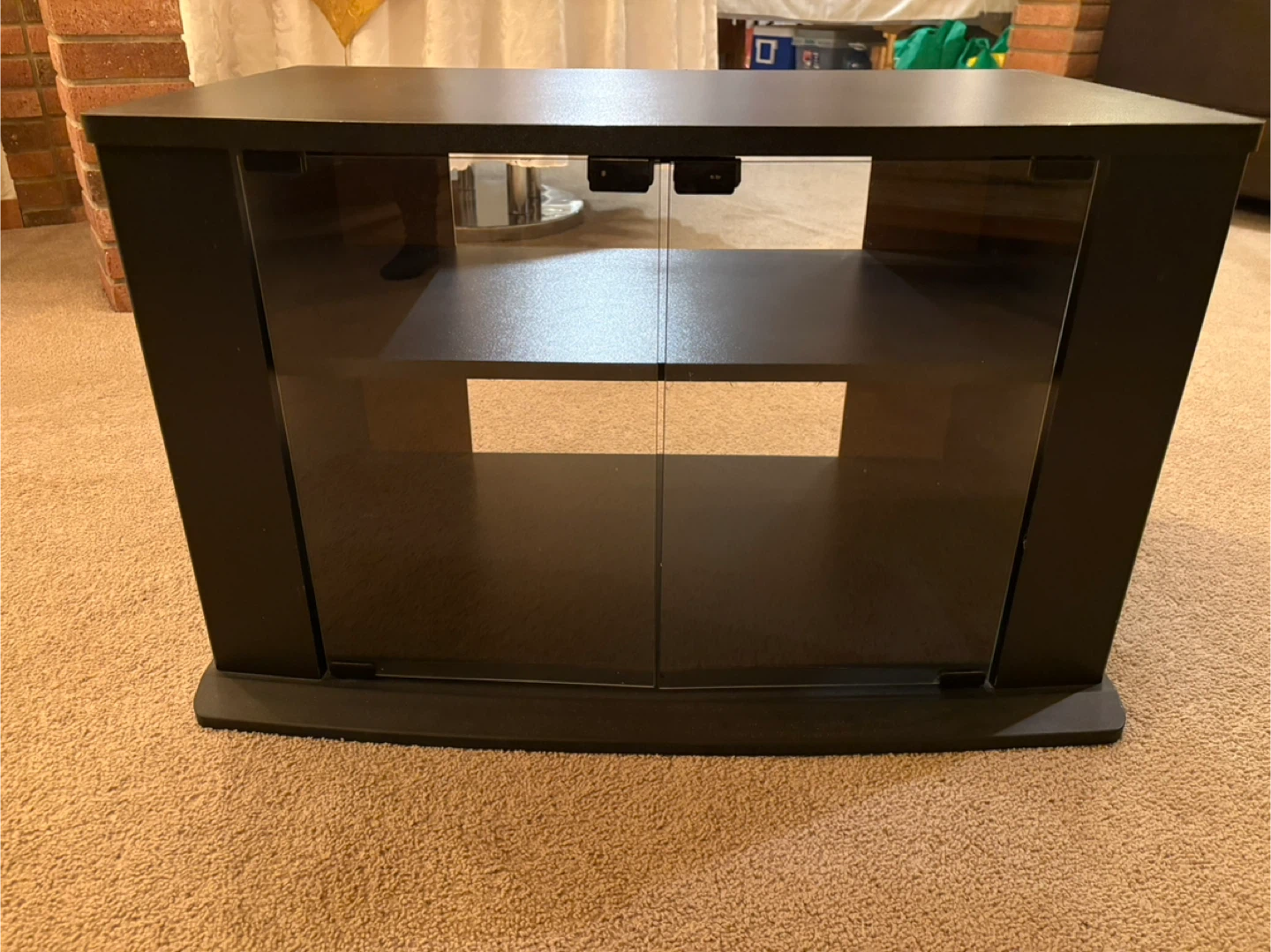 Black 2-Shelf TV Stand with Glass Doors - photo 2
