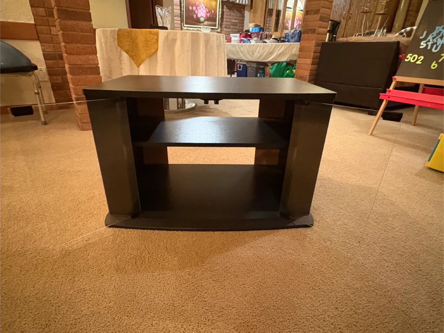 Black 2-Shelf TV Stand with Glass Doors