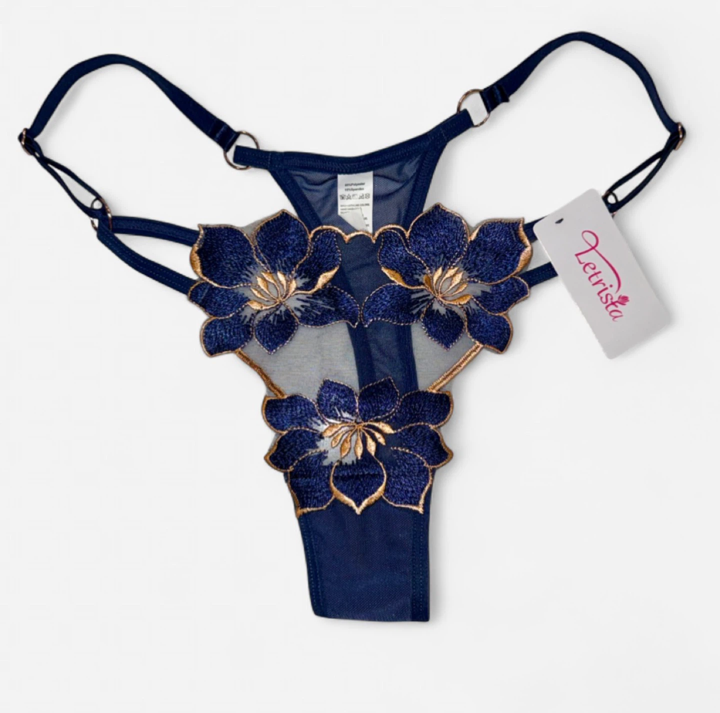 NEW Sheer Mesh Embroidered Thong - Medium
