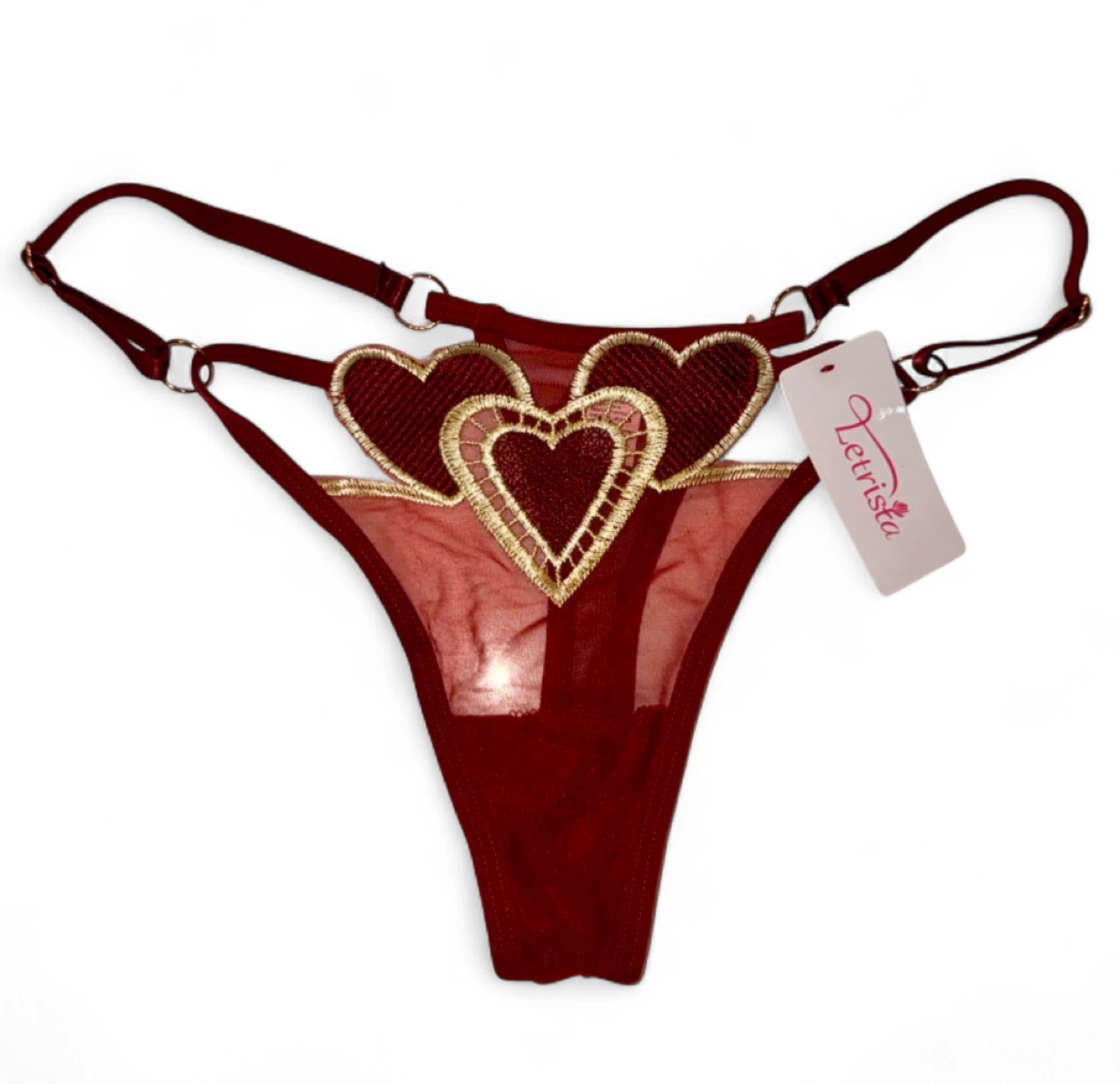 NEW Mesh Embroidered Heart Design Thong - Medium