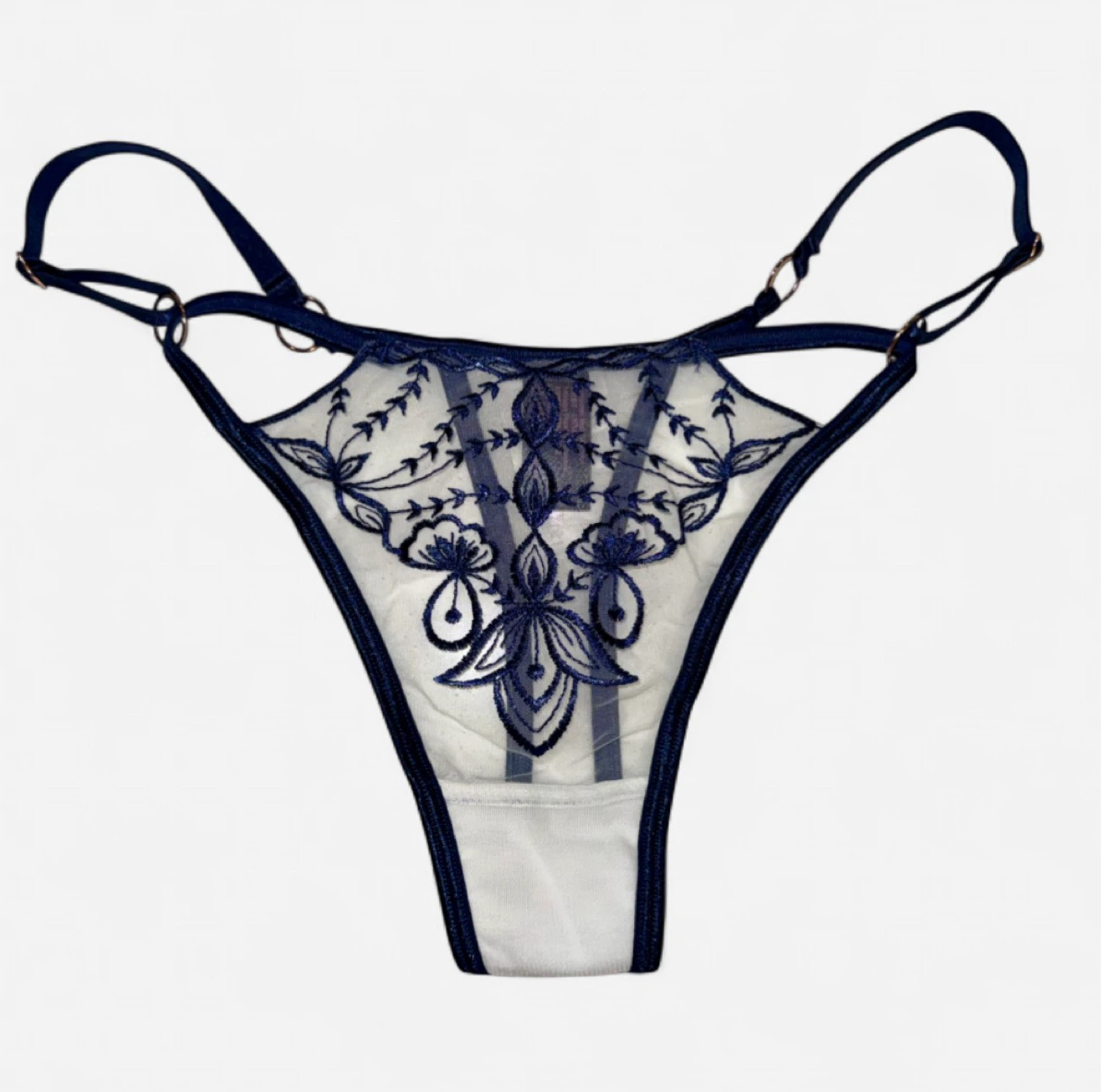 NEW Embroidered Sheer Mesh Thong - Medium - photo 4