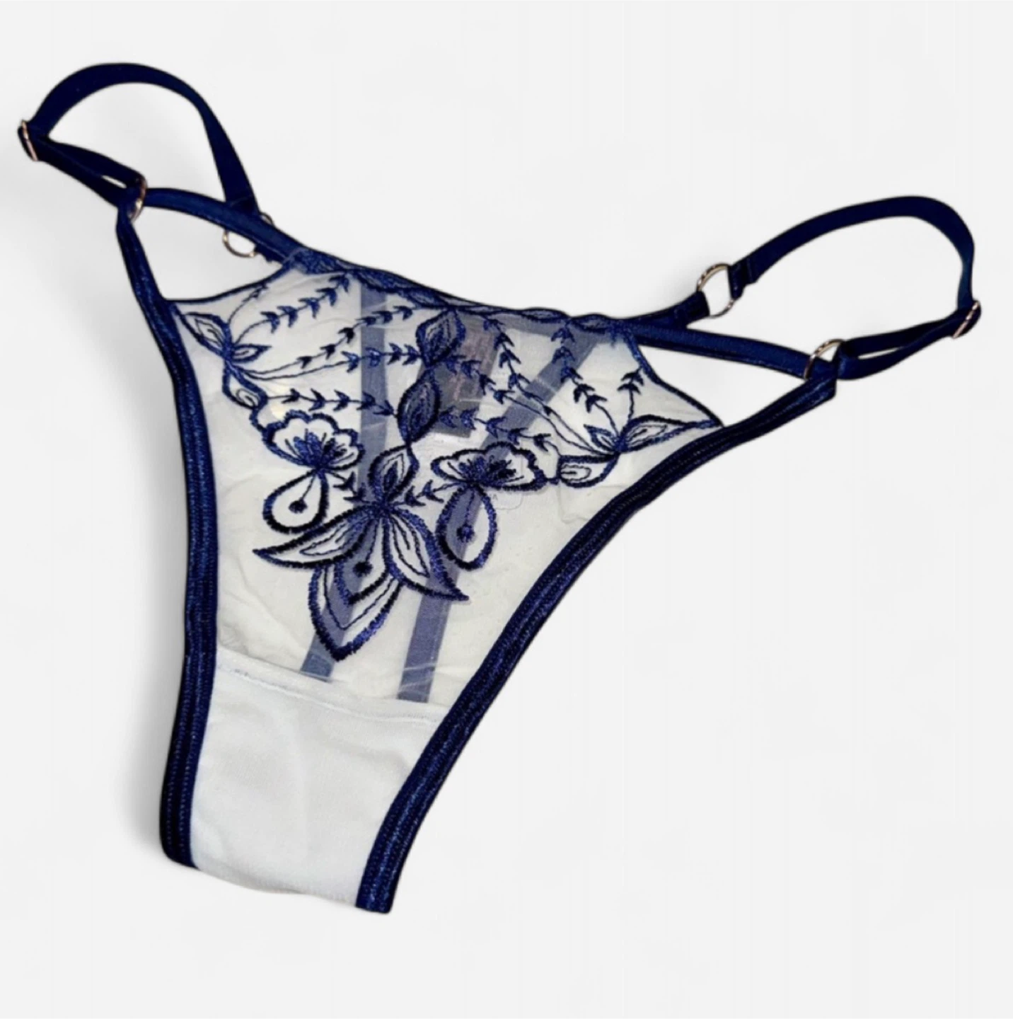 NEW Embroidered Sheer Mesh Thong - Medium